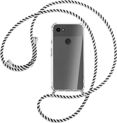 Produktbild von Handykette Backcover-Schutzhülle mit Band (Metall silberfarben) für Google Pixel 3a - schwarz/weiß gestreift