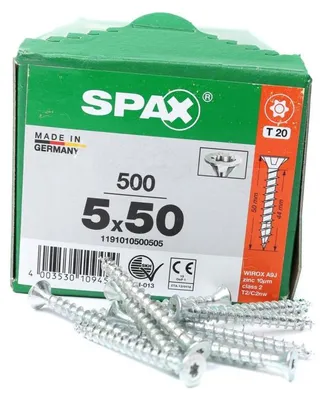 Immagine prodotto di SPAX® 1191010500505 SPAX® Universalschrauben T20 Senkkopf WIROX 1191010500505 5 mm x 50 mm, 500 St.
