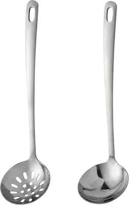 Imagen del producto de Juego de utensilios de cocina, de 2 piezas, acero inoxidable 304, incluye una cuchara para sopa y una espumadera, ideal para la cocina