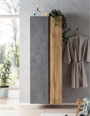 Produktbild von Badezimmer Hochschrank 65cm VASTO-03-CONCRETE in Wotan Eiche Nb. mit Beton Optik, B/H/T ca. 65/180/35 cm