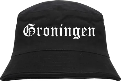 Produktbild von Groningen Fischerhut - Altdeutsch - bedruckt - Bucket Hat Anglerhut Hut Schwarz S/M