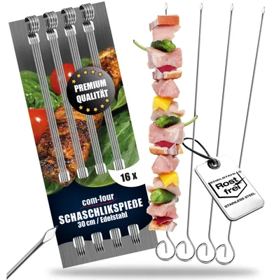Produktbild von com-four® 16x Schaschlikspieße 30 cm aus Edelstahl - Lange Fleischspieße - Premium Grillspieße, Gemüsespieße im Set für BBQ, Grill, Fleisch, Schaschlik und Gemüse