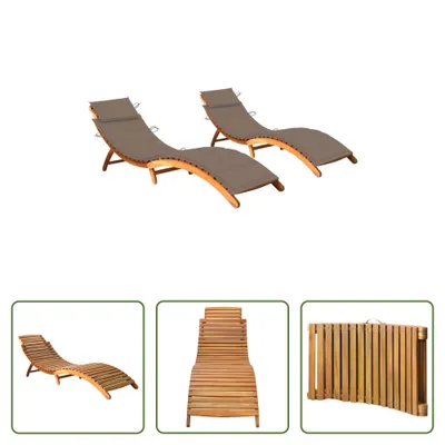 Immagine prodotto di The Living Store Lettini prendisole 2 pezzi con cuscini in legno massiccio di acacia