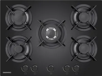 Immagine prodotto di Piano cottura vetro nero da 70 5 fuochi gas Daewoo H7G51H3IT