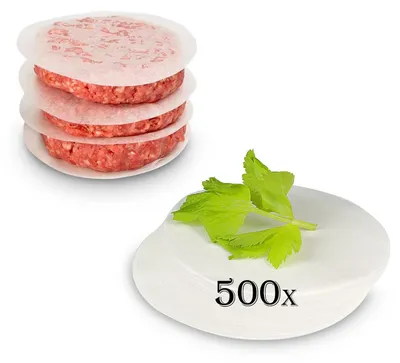 Image de 500 feuilles de papier pour hamburgers, papier de cuisson, papier pour galettes, pour des hamburgers, cheeseburgers et boulettes de viande parfaits, à presser et à faire griller, revêtement antiadhésif, résistant à la graisse, Ø 11 cm