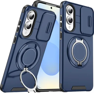 Obrázek produktu pro Dvouvrstvé pouzdro pro Samsung Galaxy S25 Edge, s posuvným krytem fotoaparátu a magnetickým kroužkovým stojánkem Modrý