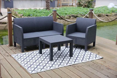 Produktbild von Outdoor-Teppich 180x120cm Terrasse Balkon Garten Camping Küche Teppich , Farbe:anthrazit