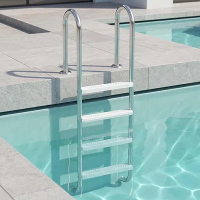 Produktbild von 4 Stufen Poolleiter Aus 304 Edelstahl rutschfest ABS Trittstufen Bis 150 kg Traglast,Schwimmbadleiter für Gartenpool Einbaupool Geeignet bis 150 cm Beckentiefe