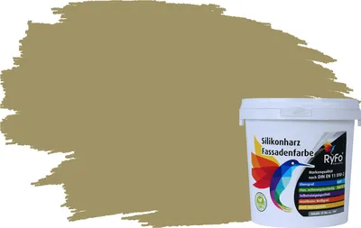 Produktbild von RyFo Colors Silikonharz Fassadenfarbe Lotuseffekt Trend Olivgelb 1l - bunte Fassadenfarbe, weitere Gelb Farbtöne und Größen erhältlich, Deckkraft Klasse 1