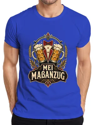 Imagen del producto de Camiseta para hombre, diseño "Oktoberfest", con motivos de traje tradicional alemán, cerveza, "lederhosen" (pantalones de cuero) y "dirndl" (vestido tradicional), color azul, talla XL