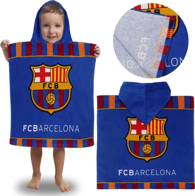 Obrázek produktu pro FC Barcelona Dětská osuška k bazénu, RYCHLESCHNOUCÍ pončo s kapucí pro chlapce, 100% BAVLNA 50x100 cm OEKO-TEX