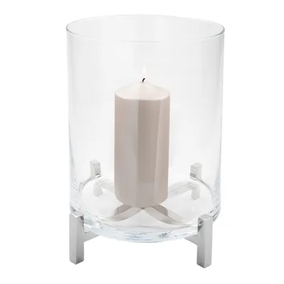 Produktbild von Fink YONO, Windlicht mit Glas, Glas, Edelstahl, poliert, glatt, silberfarben, L. 26 cm, B. 26 cm, H. 35 cm, D. 23 cm 146158