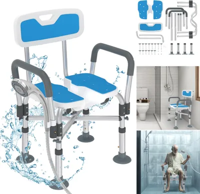 Image de Tabouret de douche XINZI Chaise de douche Hauteur réglable Tabouret de bain avec pieds antidérapants Aide à la douche Siège de bain Siège de douche pour personnes âgées, femmes enceintes
