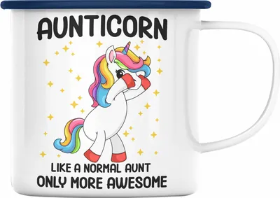 Produktbild von Trendation - Tante Aunticorn Geschenk Emaille Tasse Geschenkidee Beste Tante Emaille Emaille Tasse Geschenk Lustig (Blau)
