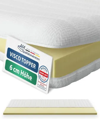 Image de Surmatelas en mousse à mémoire de forme Visco 160x200 cm - Fabriqué en Allemagne - Surmatelas en mousse viscoélastique e Oeko TEX 160x200, densité H2, avec housse lavable - Matelas de confort doux 160x200, viscoélastique