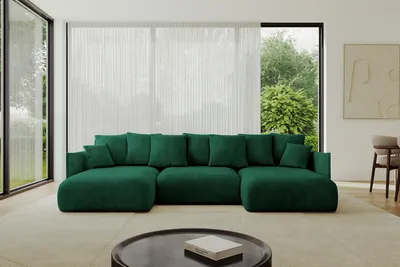 Produktbild von ALTDECOR Ecksofa in U-Form mit Schlaffunktion und Bettkasten - ONESK-U 317x177x72 cm  Dunkelgrün - Corner Sofa Bett Eckcouch Couch U-Form Schlafcouch Ausziehbar Wohnlandschaft Schlafsofa Cauchsofa