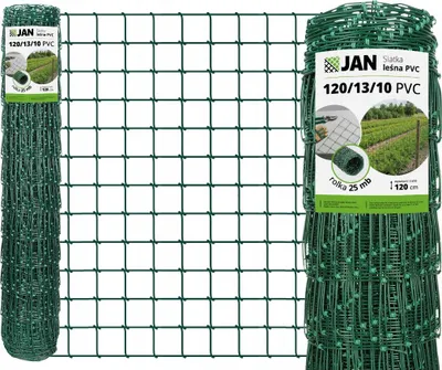 Obrázek produktu pro Lesní plot – 120/13/10 – výška 120 cm – role 25 m – zelený – pozinkovaný + potažený PVC – pletivo s uzly, plot proti zvěři 10 x 10 cm – 80 g/m²