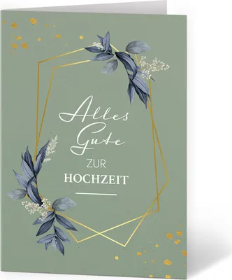Produktbild von Große Glückwunschkarte  - zur Hochzeit - mit Umschlag - Grün mit Gold-Look Rahmen - edle und hochwertige Klappkarte - Große Design Karte zum Verschenken - Maxi Karte Überformat