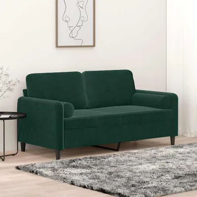 Obrázok produktu pre vidaXL 2-miestna pohovka s ozdobnými vankúšmi tmavozelená 140 cm zamat