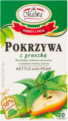 Zdjęcie produktu dla Malwa Herbatka Ziołowo-Owocowa Z Dodatkiem Herbaty Zielonej Pokrzywa Z Gruszką 40 G (20 X 2 G)