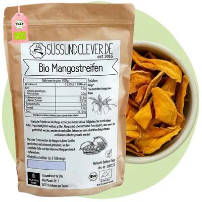 Produktbild von süssundclever.de |  Mangostreifen getrocknet | 1,0 kg | Sorte: Brooks aus Burkina Faso | Ohne Zuckerzusatz | Fruchtig & Aromatisch