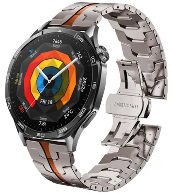 Immagine prodotto di Bracciale in acciaio inossidabile - Cinturino per smartwatch - Modello GT 46 mm - Compatibile con GT 6 Pro, GT 6, GT 5, GT 4 e GT 3 - Chiusura a farfalla - Colore: arancione titanio