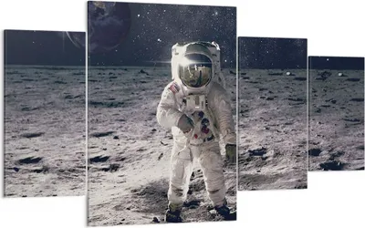 Produktbild von Bild auf Leinwand - Leinwandbild - 4 Teile - Mond Erde Astronaut - 160x90cm - Wand Bild - Wanddeko - Wandbilder - Leinwanddruck - Bilder - Wanddekoration - Leinwand bilder - Wandbild - DL160x90-4882