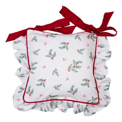 Produktbild von Clayre & Eef Kissenbezug für Stuhl 40x40 cm Weiß Rot Baumwolle Stechpalmenblätter