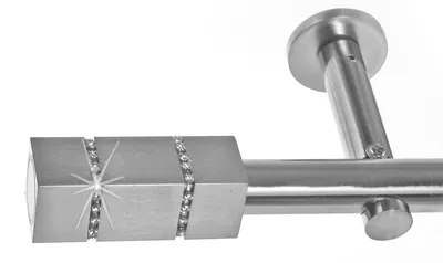 Produktbild von BASIT® Gardinenstange Set Edelstahl Look Metall Ø 19mm zur Wandbefestigung 1-lauf Kristall, Länge wählbar H19E69