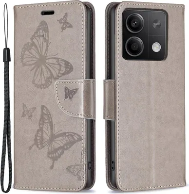 Produktbild von Xiaomi Redmi Note 13 5G Hülle - Coverup Schmetterlinge Klapphülle - Taupe Grau