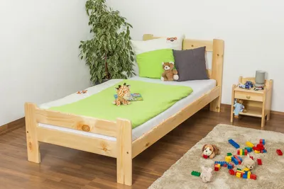 Produktbild von Kinderbett 90 x 200 cm | Massivholz: Kiefer | Natur Lackiert