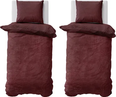 Produktbild von Winter Bettwäsche Teddy Plüsch 155x220 + 80x80 Bettbezug Cashmere Touch Nicki Uni / Wende Bordeaux, 4 teilig