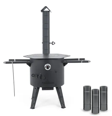Produktbild von Feuerofen Utschak Ø 44 cm mit Abzugsrohr, für Kasan 16 l, Thermometer, Ablagetischen, Ofenplatte