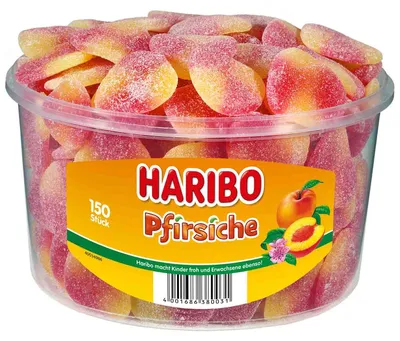 Produktbild von Haribo Pfirsiche, Gummibärchen, 1,35 kg, Pfirsich, Mehrfarbig, 1482 kJ, 349 kcal