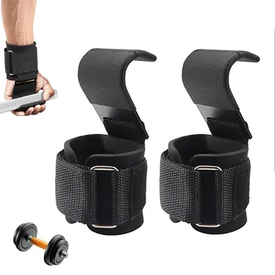 Produktbild von Gewichtheberhaken Paar – Leder Zughilfen mit Handgelenkbandagen, Klimmzughaken für Deadlift, Rows & Shrugs, Krafttraining für Damen & Herren