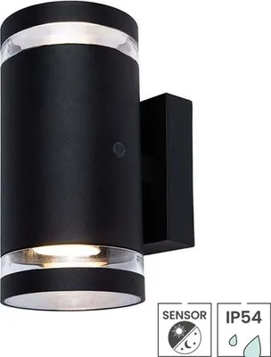 Produktbild von Außenleuchte mit Sensor Avila | Dämmerungssensor | GU10-Fassung | IP54 | Up & Downlight | Ø 102 mm | Mattschwarz