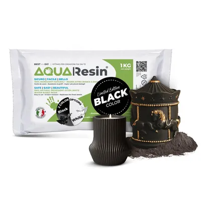 Obrázek produktu pro AQUA RESIN BLACK – Prémiový Alfa Sádrový Materiál 1 kg | Sytě Černý Saténový Efekt pro DIY a Design