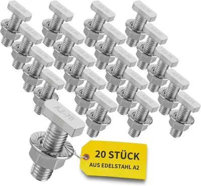 Produktbild von Avoltik 20x Hammerkopfschrauben M10 I 30 mm Edelstahlschrauben mit Montageschienenmuttern I Schrauben aus A2 Edelstahl für Solarmodul-Befestigung
