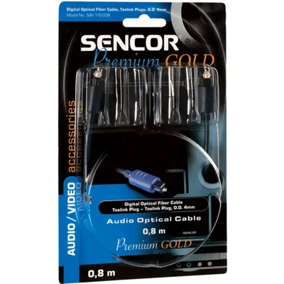 Obrázok produktu pre SENCOR SAV 115-008 Optický kábel, Toslink konektor - Toslink konektor, pozlátené konektory, priemer 4 mm, dĺžka 0,8 m