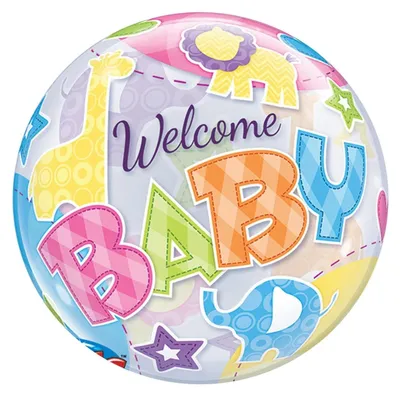 Bubble Ballon 56 cm, Latex, mehrfarbig, Willkommensballon