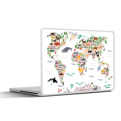 Produktbild von MuchoWow® Laptop Aufkleber Sticker Cover Weltkarte - Kinder - Tiere 32.5x23.5 cm - Sticker für Laptop - Selbstklebend
