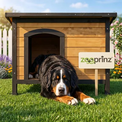 Produktbild von zooprinz Hundehütte Carlo Bitumen Klappdach Holzfüße mit Kunststoffkappen Wetterfest 79x82x116cm (BxHxT)