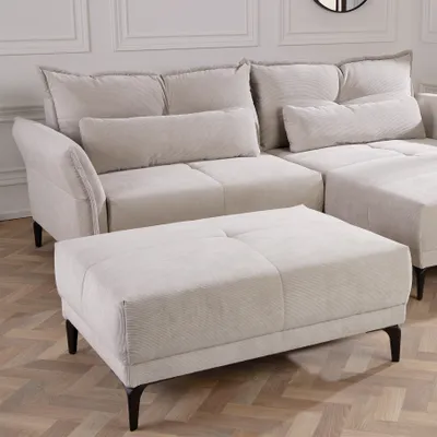Produktbild von riess-ambiente Moderner Sitzhocker DESIGNO 110cm beige Cord Metallfüße Pouf Sitzhocker Ankleiderzimmer-Pouf Fußhocker Fußablage Couchtisch Beistelltisch Ablagetisch Sofatisch Sofahocker