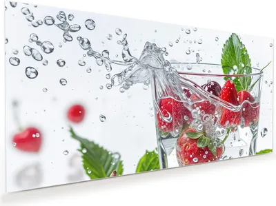 Produktbild von Glasbild 80x40cm in XXL für Wohnzimmer, Schlafzimmer Motiv Erdbeeren und Kirschen