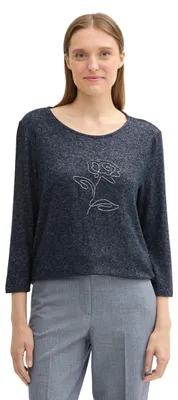 Produktbild von TOM TAILOR Damen Cozy Longsleeve mit Print,24549 - sky captain blue melange, XL