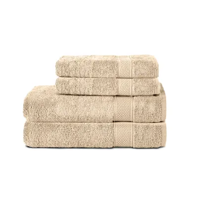 Produktbild von Komfortec 4er Handtuchset aus 100% Baumwolle, 2 Handtücher 50x100 cm und 2 Badetücher 70x140 cm Set, Frottee, Weich, Sand/Beige
