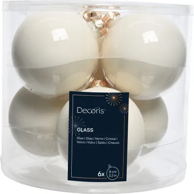 Obrázek produktu pro Vánoční ozdoby skleněné koule Ø 8 cm 6 ks bílé