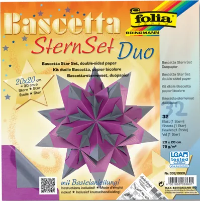 Produktbild von folia Faltblätter Bascetta-Stern 200 x 200 mm lila/anthrazit 75 g/qm 32 Blatt