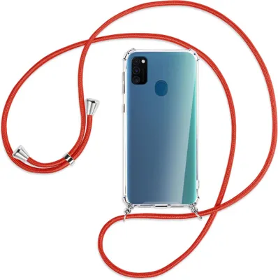 Produktbild von Handykette Backcover-Schutzhülle mit Band (Metall silberfarben) für Samsung Galaxy M30s - rot