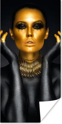 Produktbild von MuchoWow® Poster Frau - Porträt - Gold - Luxus - Schwarz 20x40 cm - Plakat - Foto